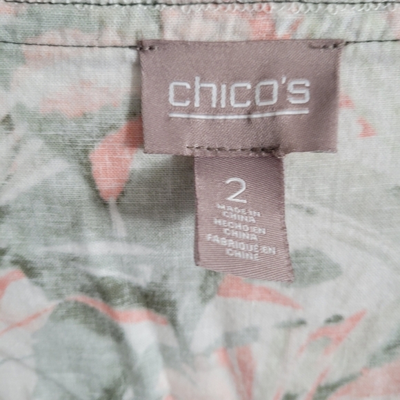 Chico's Women's Open Floral Linen Blend Cardigan Long Sleeve Multicolor Size 2 - Picture 2 of 4